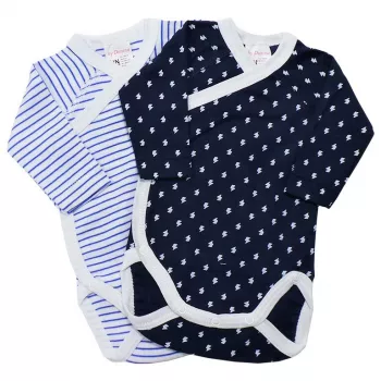 Set de 2 body cu maneca lunga Albastru-alb 12 luni