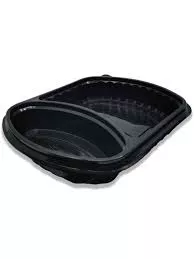 CASEROLA OVALA PP NEAGRA 2 COMP. CU CAPAC 50 BUC