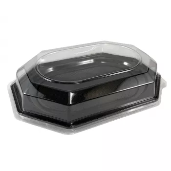 PLATOU OVAL NEGRU 350 CU CAPAC TRANSPARENT 10 BUC / SET
