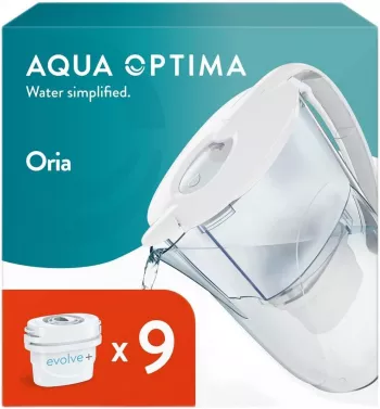 9 filtre de apa Evolve + Cana filtranta Aqua Optima Oria, 2,8 litri, Alb