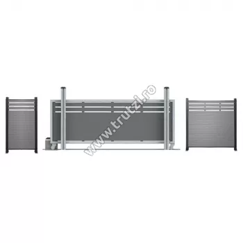 Porți și garduri din WPC - 1530118 POARTA WPC GRI INCHIS MID TRELLIS,H 1700MM,L 900MM,STALP 1800MM, RAMA ALUMINIU N, trutzi.ro