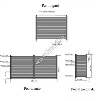 Porți și garduri din aluminiu - 1611215 PANOU GARD ALUMINIU MODEL ZEBRA, L1500XH2000MM, GRI RAL 7016, DISTANTIER 30CM, trutzi.ro
