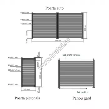 Porți și garduri din aluminiu - 1611235 POARTA BATANTA ALUMINIU MODEL ZEBRA 3500X2000MM, GRI RAL 7016, trutzi.ro