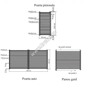 Porți și garduri din aluminiu - 1611291 POARTA ALUMINIU MODEL ZEBRA 910X2000MM, GRI RAL 7016, trutzi.ro