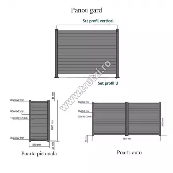 Porți și garduri din aluminiu - 1621220 PANOU GARD ALUMINIU MODEL FORZA, L2000XH2000MM, GRI RAL 7016, trutzi.ro