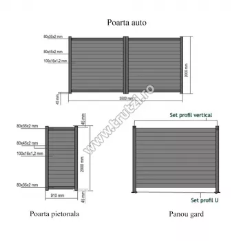 Porți și garduri din aluminiu - 1621235 POARTA BATANTA ALUMINIU MODEL FORZA 3500X2000MM, GRI RAL 7016, trutzi.ro