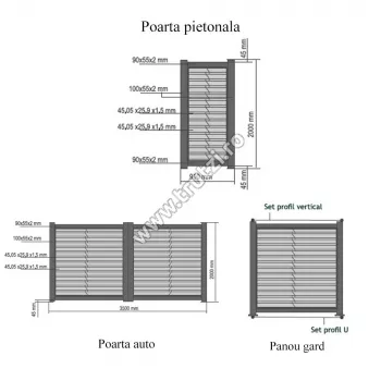 Porți și garduri din aluminiu - 1631291 POARTA ALUMINIU MODEL JALUZEA 910X2000MM, GRI RAL 7016, trutzi.ro