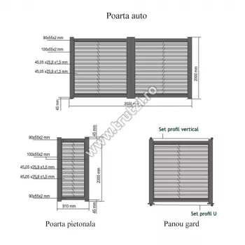 Porți și garduri din aluminiu - 1632235 POARTA BATANTA ALUMINIU MODEL JALUZEA 3500X2000MM, MARO RAL 8014, trutzi.ro