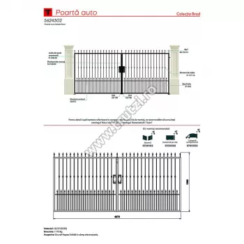 Porți și garduri fier forjat - 56243S03 Poarta auto batanta standard model Brad, trutzi.ro