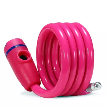 Antifurt bicicleta cablu spiralat 1.2m si cheie Forever - roz