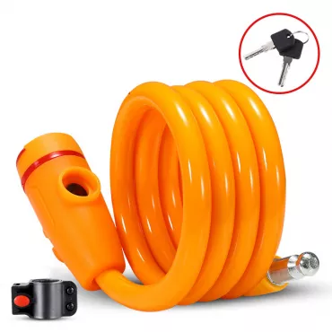 Antifurt bicicleta cablu spiralat 1.2m si cheie Forever - portocaliu