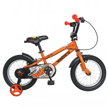 Bicicleta baieti VELORS V1401A, roata 14", C-Brake, roti ajutatoare, 3-5 ani, portocaliu/negru 