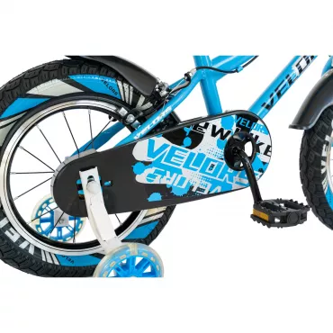 Bicicleta baieti VELORS V1401A, roata 14", C-Brake, roti ajutatoare LED, 3-5 ani, albastru/alb