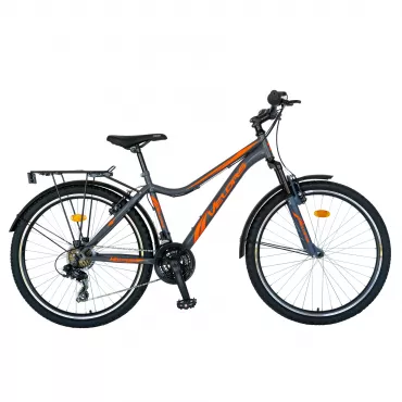 Bicicleta CITY Velors V2433B, roata 24 inch, echipare Shimano, 18 viteze, culoare gri/portocaliu