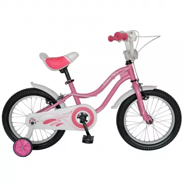 Bicicleta copii 16" VELORS V1602A, cadru otel, culoare roz/alb, roti ajutatoare, varsta 4-6 ani - RESIGILATA  