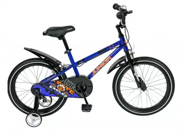 Bicicleta copii 18"  JUNIOR J1801A, cadru otel, culoare albastru  / negru, roti ajutatoare, varsta 5-7 ani - RESIGILATA