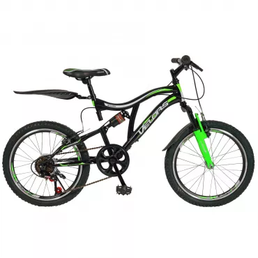 Bicicleta copii MTB-FS  20" VELORS V2059A, 6 viteze, culoare negru/verde, varsta 7-10 ani