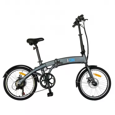 Bicicleta electrica (E-BIKE) pliabila I-ON I1004E, roata 20 inch,  cadru aluminiu, frane mecanice disc, echipare SHIMANO 6 viteze, culoare gri/albastru