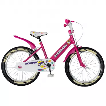 Bicicleta fete 20 inch Rich Baby R2008A, frana C-Brake otel, culoare fucsia/alb, varsta 7-10 ani    