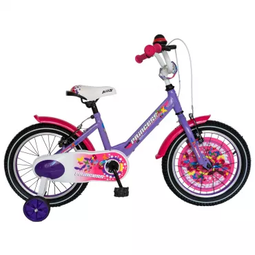 Bicicleta fete CARPAT PRINCESS C1608C, roata 16", V-Brake, roti ajutatoare, 4-6 ani, violet/alb