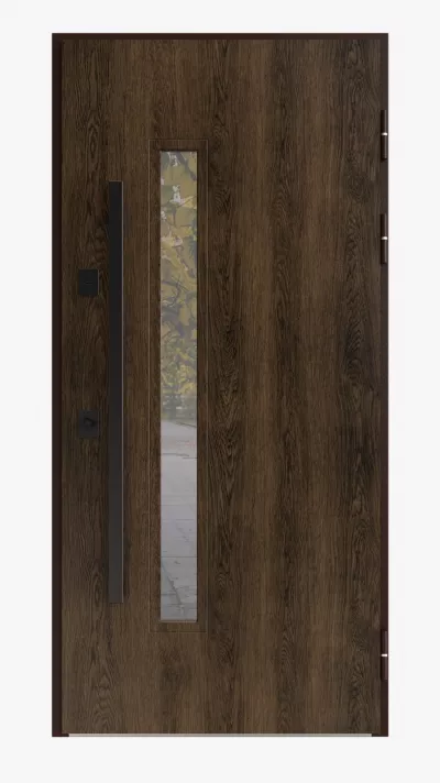 USI PREMIUM THERMO - Usa metalica exterior casa PREMIUM NORDIK GLASS , placata cu lemn 7 straturi la exterior , STEJAR NOBIL , izolatie termica 0.7 w mpK , izolatie fonica 45 dB , rezistenta sporita la soare si apa ,980x2050 , INCHIDERE MAGNETICA Securreme Italia , dreap, totuldespreusi.ro