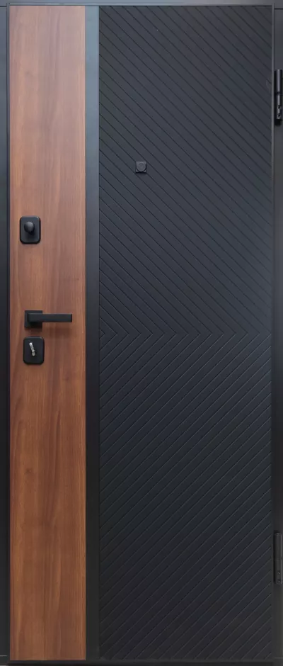USI STEELLINE - Usa metalica intrare in apartament blindata Corfu  ,echipata broasca Securreme , clasa 5 antiefractie , izolatie fonica 42 decibeli , culoare negru /nuc , 860x2050 mm , 110 kg , deschidere dreapta   1, totuldespreusi.ro