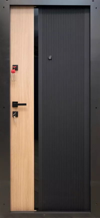 USI STEELLINE - Usa metalica intrare in apartament Modern , clasa 4 antiefractie , izolatie fonica 42 decibeli , culoare negru exterior stejar interior , 860x2050 mm , deschidere stanga  1, totuldespreusi.ro