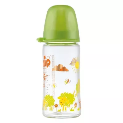 Biberon sticla cu gat larg, 240 ml, tetina silicon pt lapte, nr 1, nip 35063