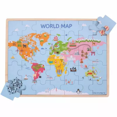 Puzzle din lemn - Harta lumii (35 piese) - BigJigs