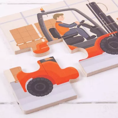 Set 3 puzzle din lemn - Vehicule pentru constructii - BigJigs