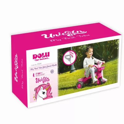 Prima mea tricicleta roz cu maner - Unicorn - Dolu