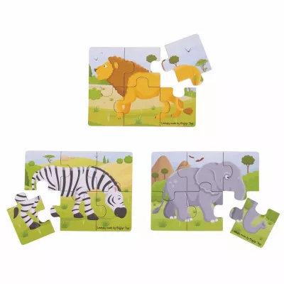 Set 3 puzzle din lemn - Jungla Vesela - BigJins