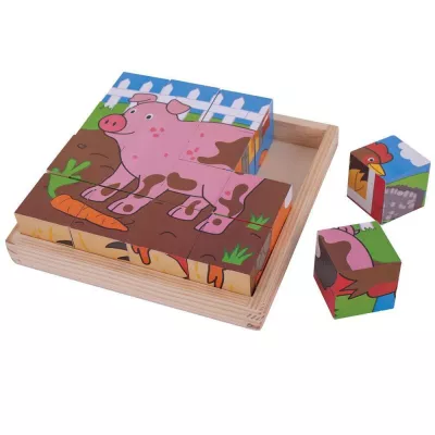 Puzzle cubic - Animalute de la ferma - BigJigs