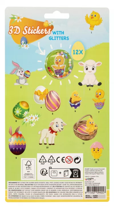 Abtibilduri 3D cu Paiete - Paste Fericit