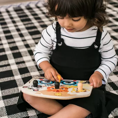 Baby Einstein - Jucarie de lemn - Hape Friendly Safari Faces™ - Puzzle - Bright Starts