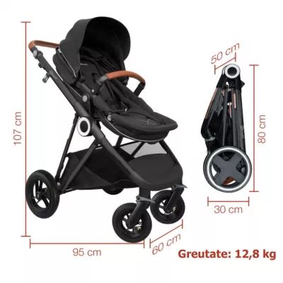 BabyGo - Carucior 3 in 1 AIR Halime black â€“ cadru Black