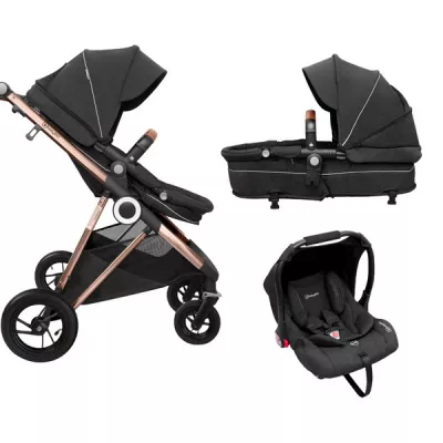 BabyGo - Carucior 3 in 1 AIR Halime black â€“ cadru Gold