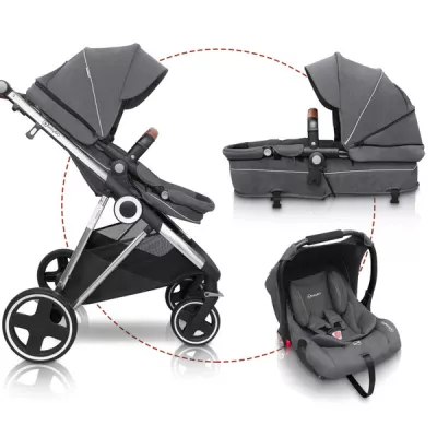 BabyGo - Carucior 3 in 1 Halime  â€“ cadru Silver
