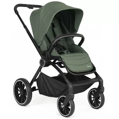 BabyGo - Carucior 3 in 1 Harmony Green cu maner reglabil pe inaltime, cadru Black