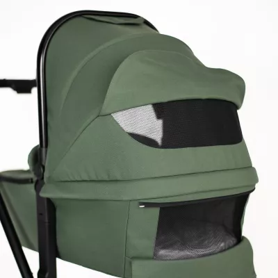 BabyGo - Carucior 3 in 1 Harmony Green cu maner reglabil pe inaltime, cadru Black