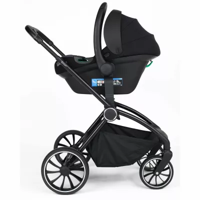 BabyGo - Carucior 3 in 1 Harmony Grey cu maner reglabil pe inaltime, cadru Black