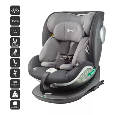 BabyGo - Scaun auto rotativ i-Size Grow Up 360 Black, 0-36 kg