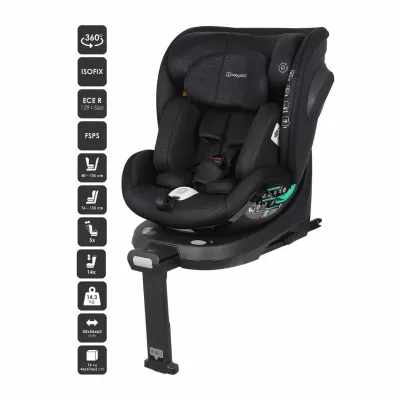 BabyGo - Scaun auto rotativ Prime 360, Black, 40-150 cm, certificat R129