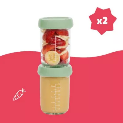 Badabulle - Set 2 Boluri din sticla Badabowls pentru pastrarea hranei bebelusului