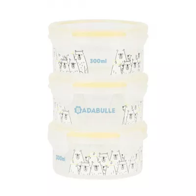 Badabulle - Set 3 boluri ermetice Maxi 300 ml, pentru pastrarea hranei