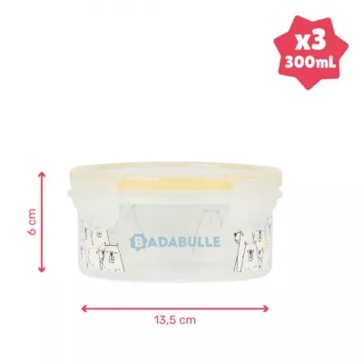 Badabulle - Set 3 boluri ermetice Maxi 300 ml, pentru pastrarea hranei