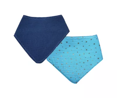 Baveta 2 fete - muselina bleu, stelute - Papusile Vesele