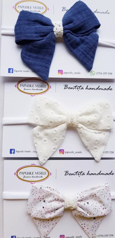 Bentita cu fundita si dantela - Papusile Vesele   Alb brodat