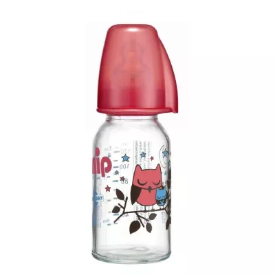 Biberon sticla 125 ml cu tetina silicon pt ceai, nr 1, nip 35014 Roz