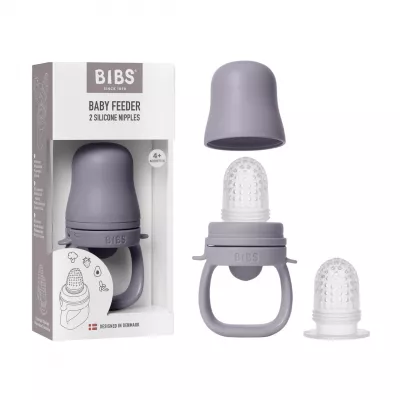 BIBS - Dispozitiv de hranire Baby Feeder cu 2 tetine din silicon, Fossil Grey